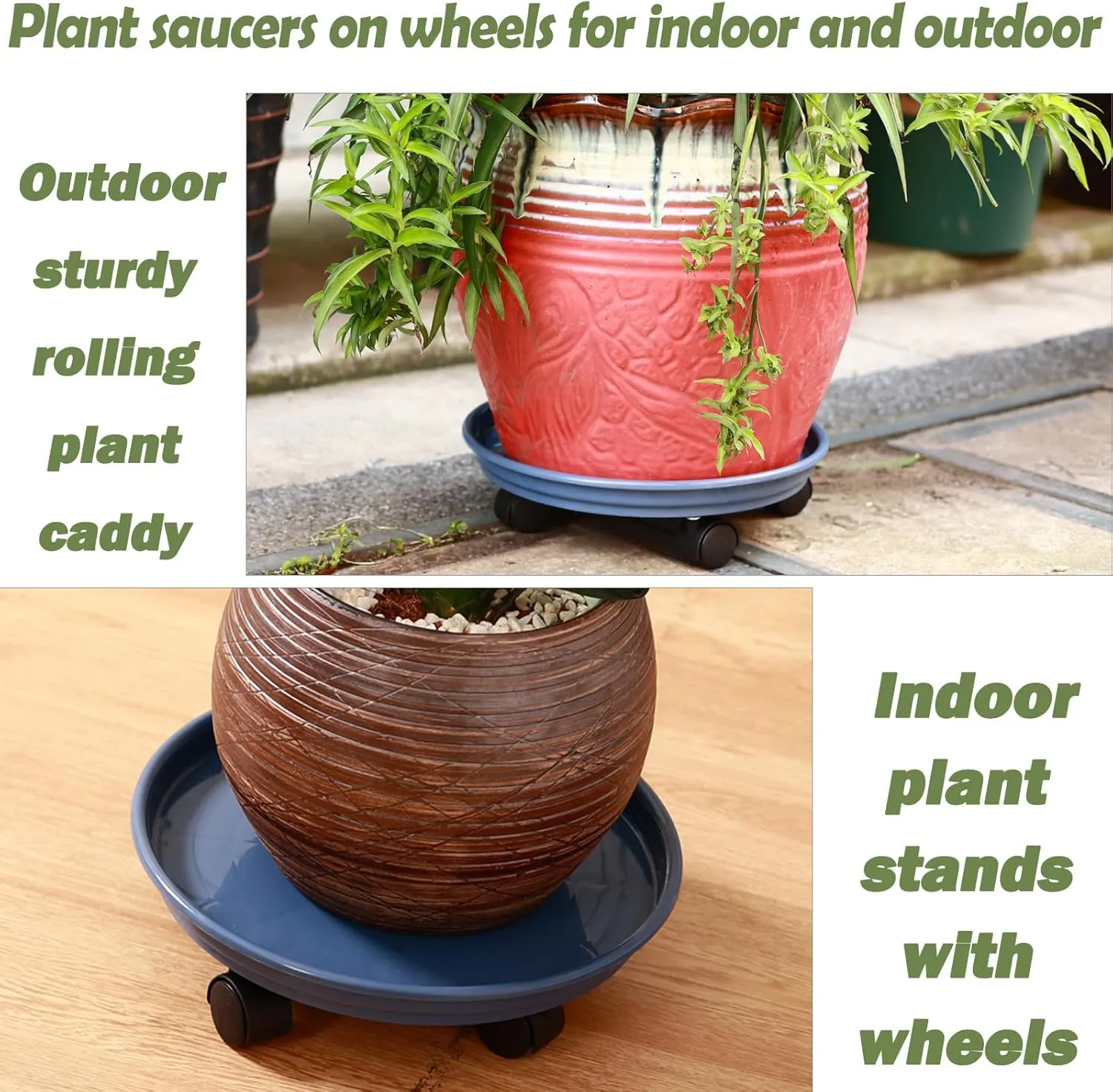 8 Packs Plastic Plant Caddy with Wheels 12” Heavy-Duty Rolling Plant Stand with Wheels Plant Dolly with Casters for Indoor and Outdoor Plant Roller Base Plant Saucer Mover, Black