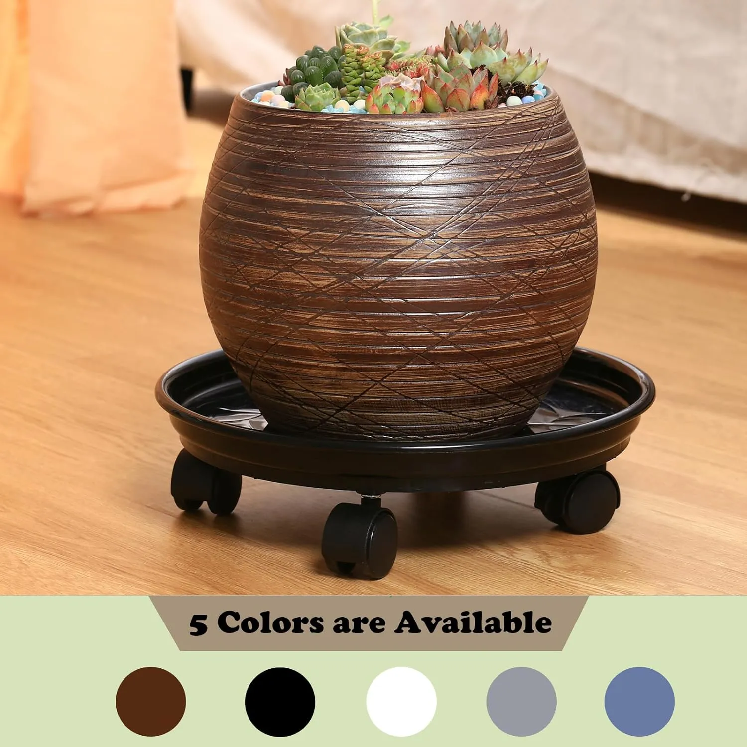 8 Packs Plastic Plant Caddy with Wheels 12” Heavy-Duty Rolling Plant Stand with Wheels Plant Dolly with Casters for Indoor and Outdoor Plant Roller Base Plant Saucer Mover, Black