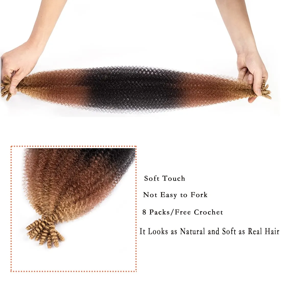 8 Packs Pre-Separated Springy Afro Twist Hair 18 Inch 1B/30/27 Marley Hair Pre-Fluffy Natural Curls are Perfect for Marley Crochet Hair Suitable for Black Women (1B/30/27, 18 Inch)