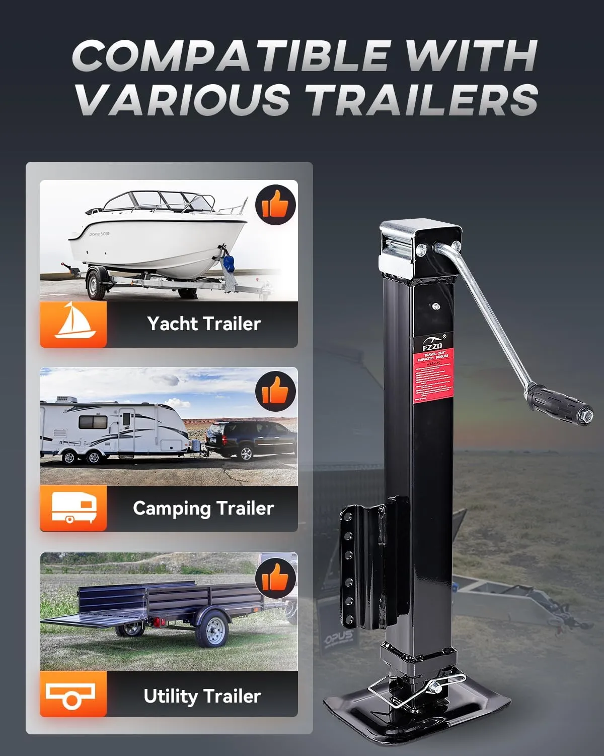 8000 lbs Heavy Duty Trailer Jack, 28.6" Vertical Travel, Adjustable Drop Leg, for Utility Trailers, Yacht Trailers, Boat Trailer Jacks,Black