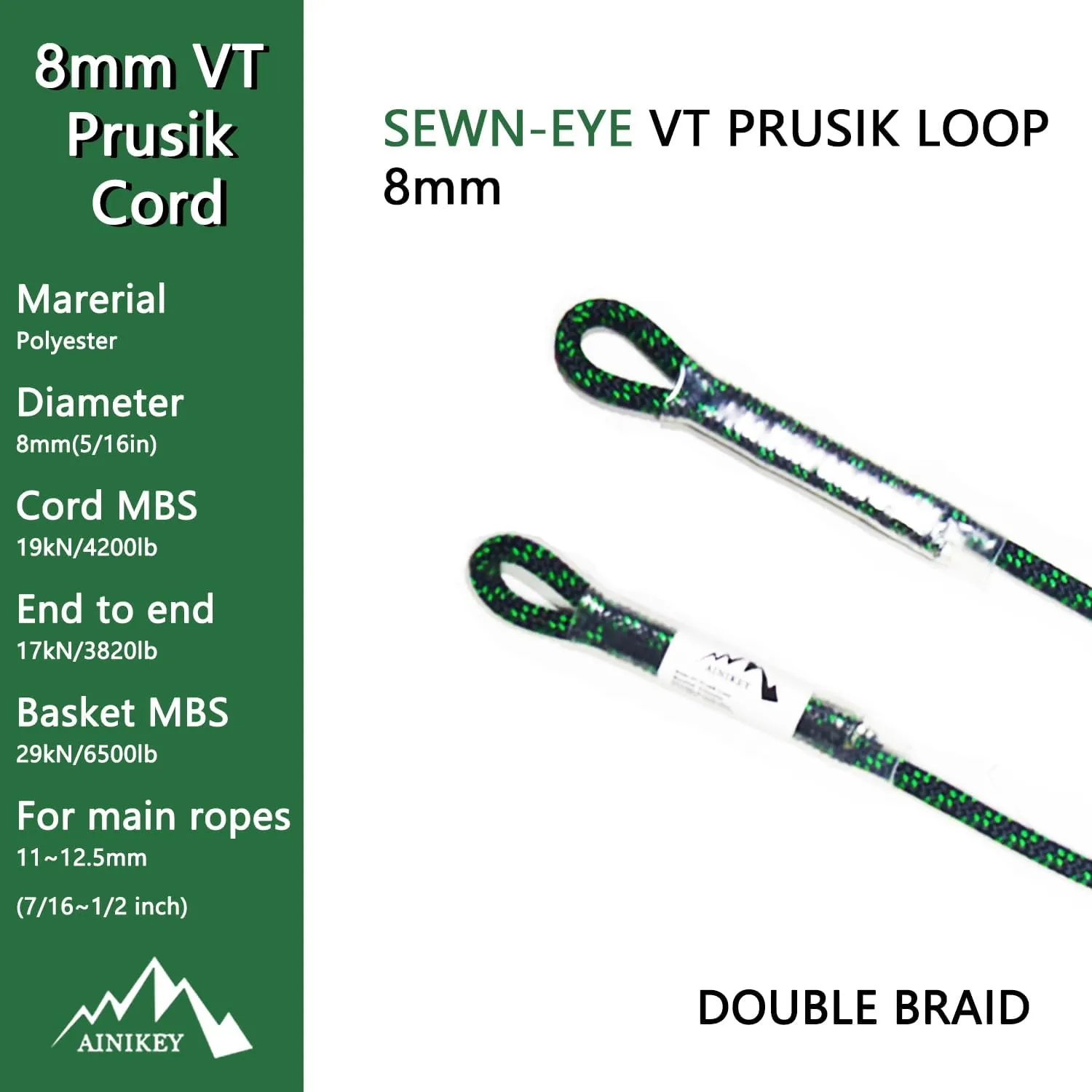 8mm (5/16") Prusik Swen Eye-to-Eye Pre-Sewn 30 inch / 45 inch Climbing Utility Cord Multipurpose for Outdoor Climbing Arborist Mountaineering Rope Black | 45 inch | Pack of 3