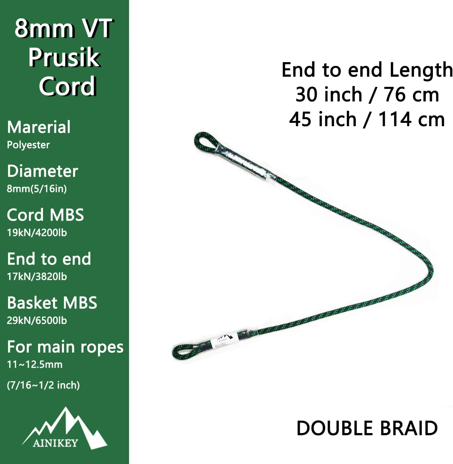8mm (5/16") Prusik Swen Eye-to-Eye Pre-Sewn 30 inch / 45 inch Climbing Utility Cord Multipurpose for Outdoor Climbing Arborist Mountaineering Rope Black | 45 inch | Pack of 3