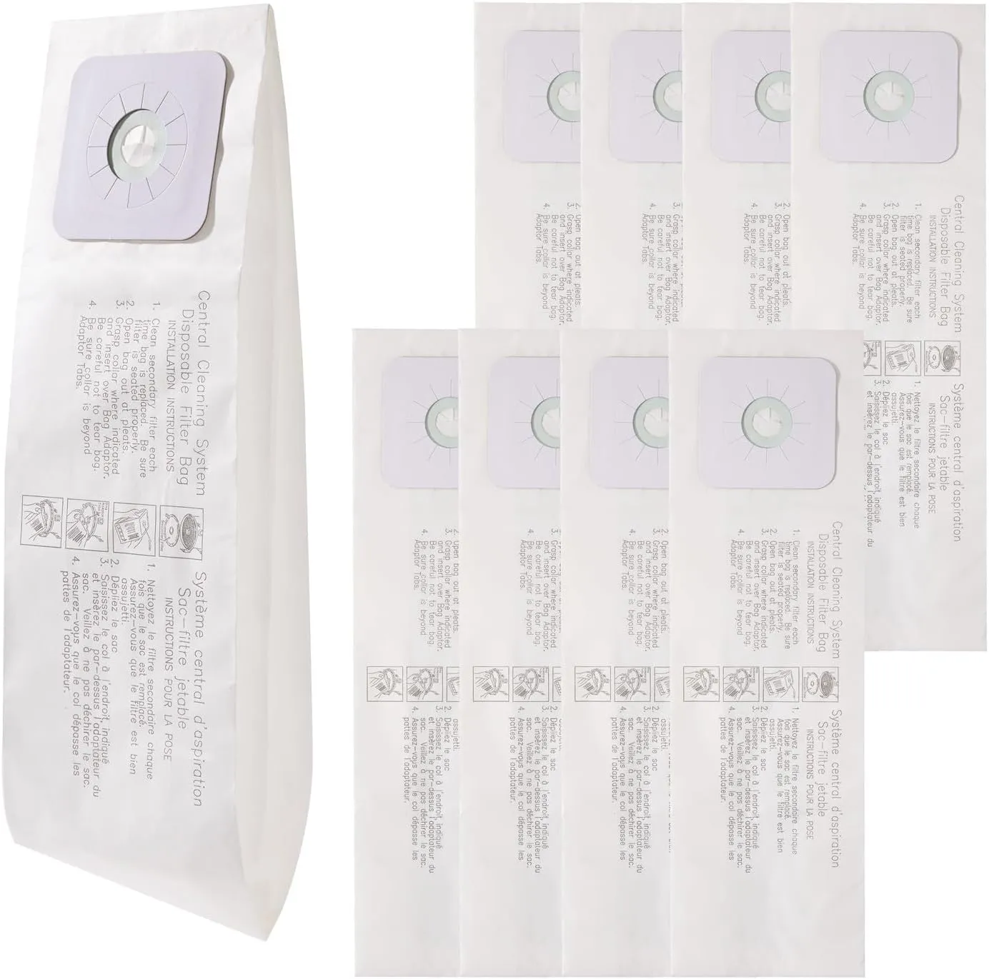 9pack CF Clean Fairy 391 Central Vacuum Bags Compatible with Nutone 391 CV353, CV450, CV391, CV400, CV350,CV351 VX475 44186, CV352,CV653 CV750, CF3918 models