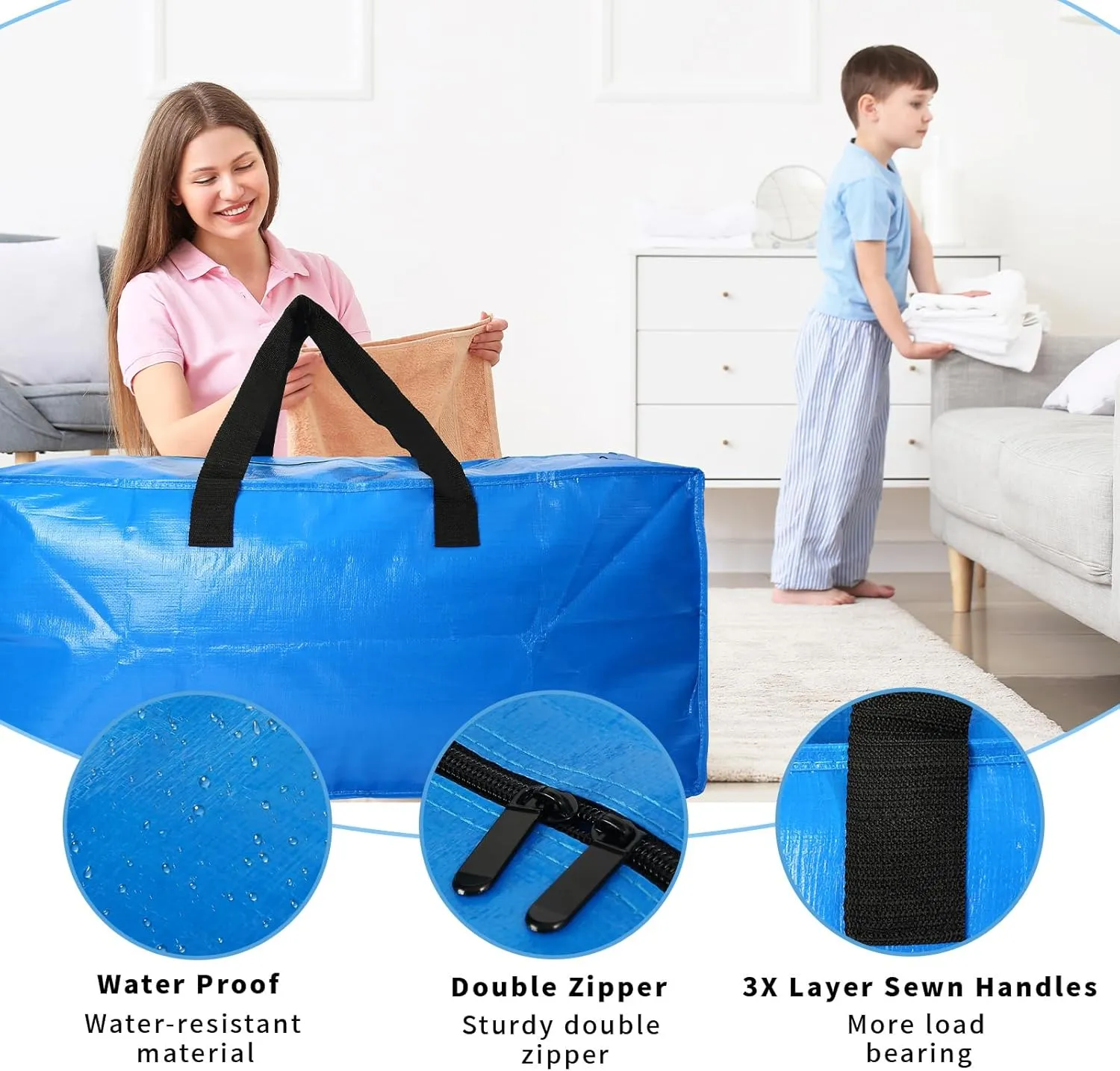 Acnusik Heavy Duty Moving Bags, Extra Large Storage Bags with Zippers Backpack, College Dorm Room Essentials, Moving Totes Clothing Storage Bins, Compatible with IKEA Frakta Cart (12pcs)