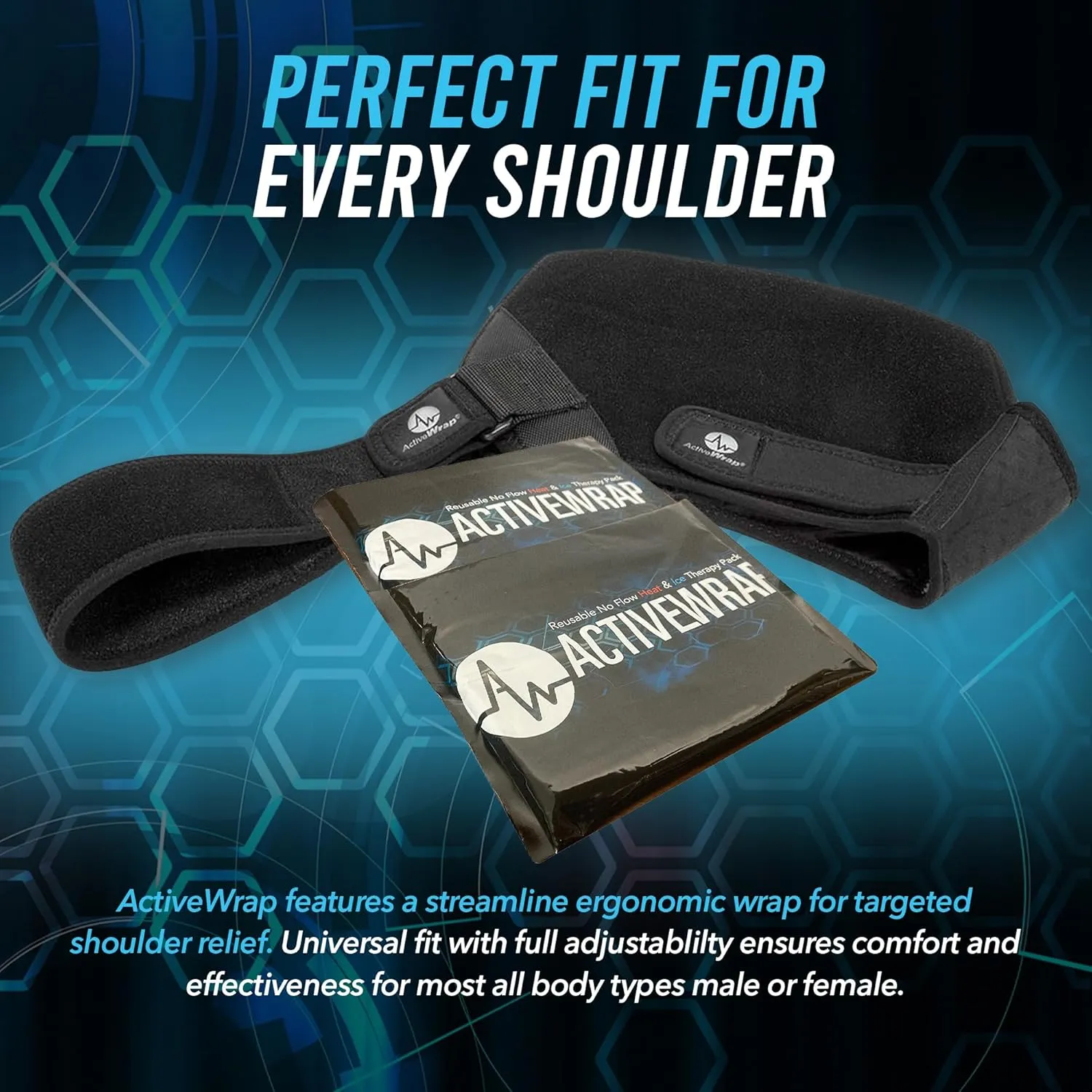 ActiveWrap Shoulder Ice Pack, With 2 Reusable Heat & Ice Packs for Shoulder Pain Relief, Rotator Cuff Cold Therapy, Adjustable Compression Straps, Post-surgery Must-have, Small/Medium