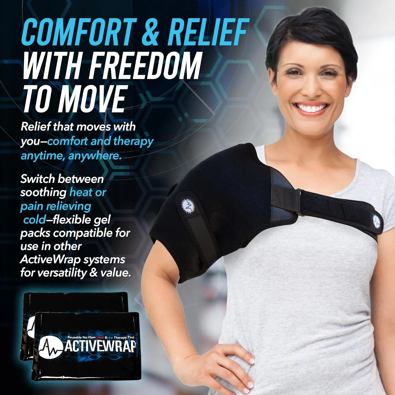 ActiveWrap Shoulder Ice Pack, With 2 Reusable Heat & Ice Packs for Shoulder Pain Relief, Rotator Cuff Cold Therapy, Adjustable Compression Straps, Post-surgery Must-have, Small/Medium