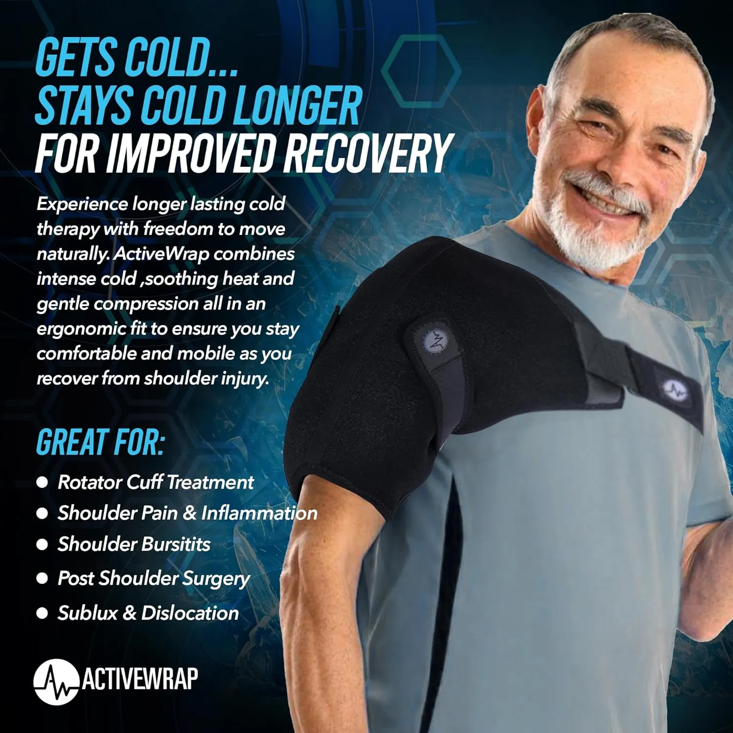 ActiveWrap Shoulder Ice Pack, With 2 Reusable Heat & Ice Packs for Shoulder Pain Relief, Rotator Cuff Cold Therapy, Adjustable Compression Straps, Post-surgery Must-have, Small/Medium
