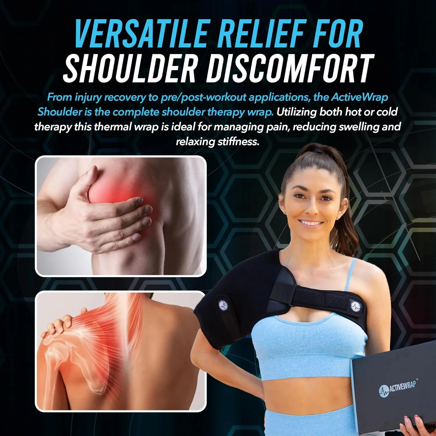 ActiveWrap Shoulder Ice Pack, With 2 Reusable Heat & Ice Packs for Shoulder Pain Relief, Rotator Cuff Cold Therapy, Adjustable Compression Straps, Post-surgery Must-have, Small/Medium