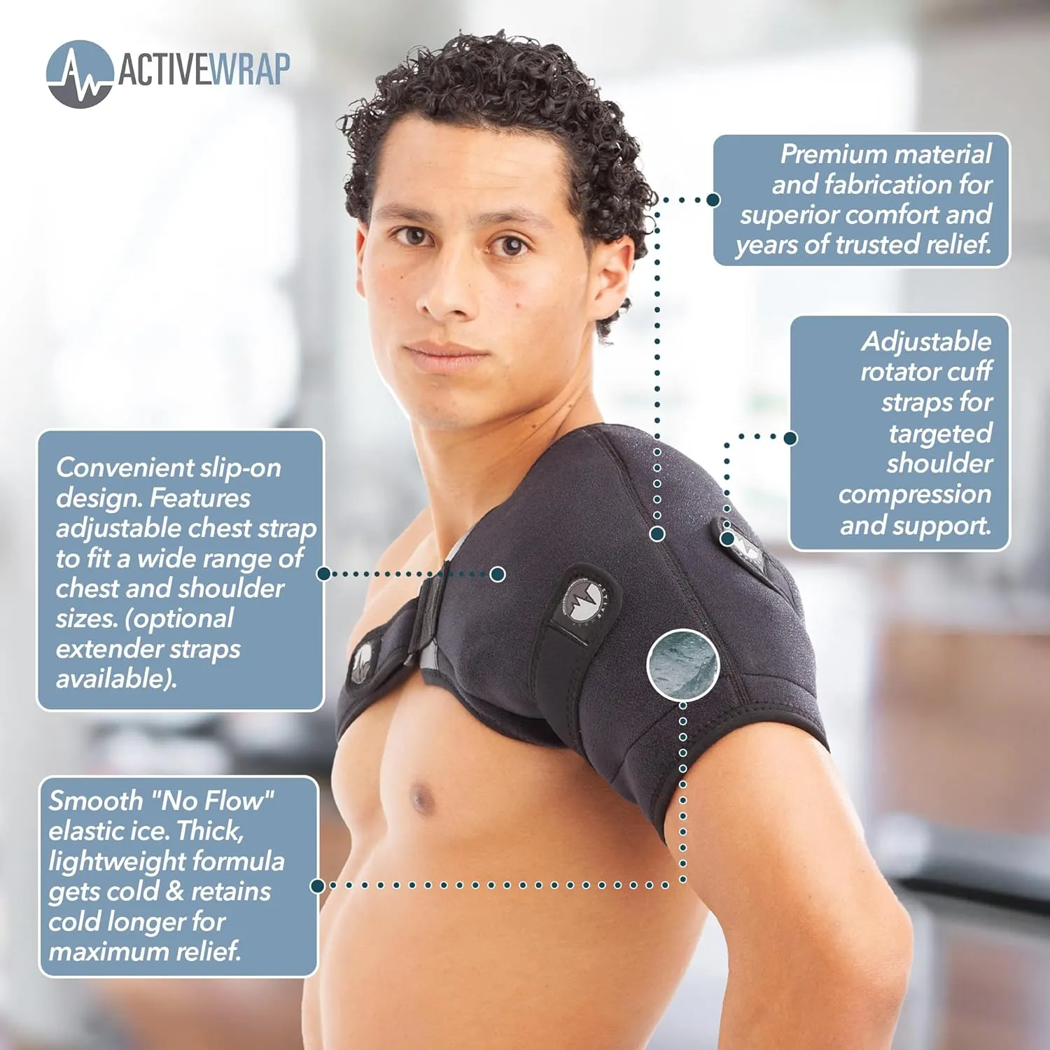 ActiveWrap Shoulder Ice Pack, With 2 Reusable Heat & Ice Packs for Shoulder Pain Relief, Rotator Cuff Cold Therapy, Adjustable Compression Straps, Post-surgery Must-have, Small/Medium