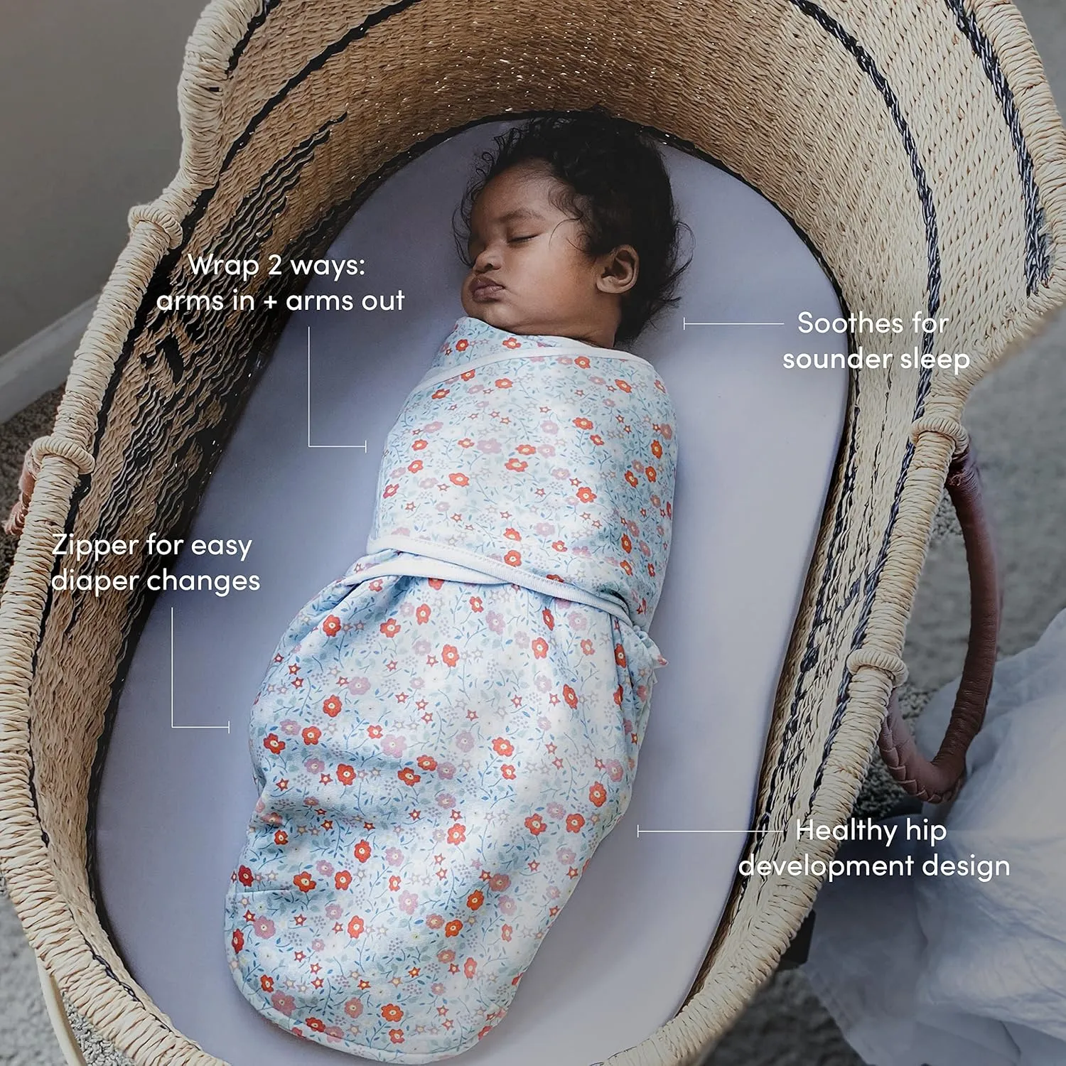 aden   anais Essentials Velboa Wrap 3 Pack, Zipper Bottom for Quick Diaper Change, Newborn Cozy Swaddle Blanket for Safer Sleep, Adjustable, Hip Healthy, TOG 1.5, Blue Scandinavian Sky, 0-3 Months