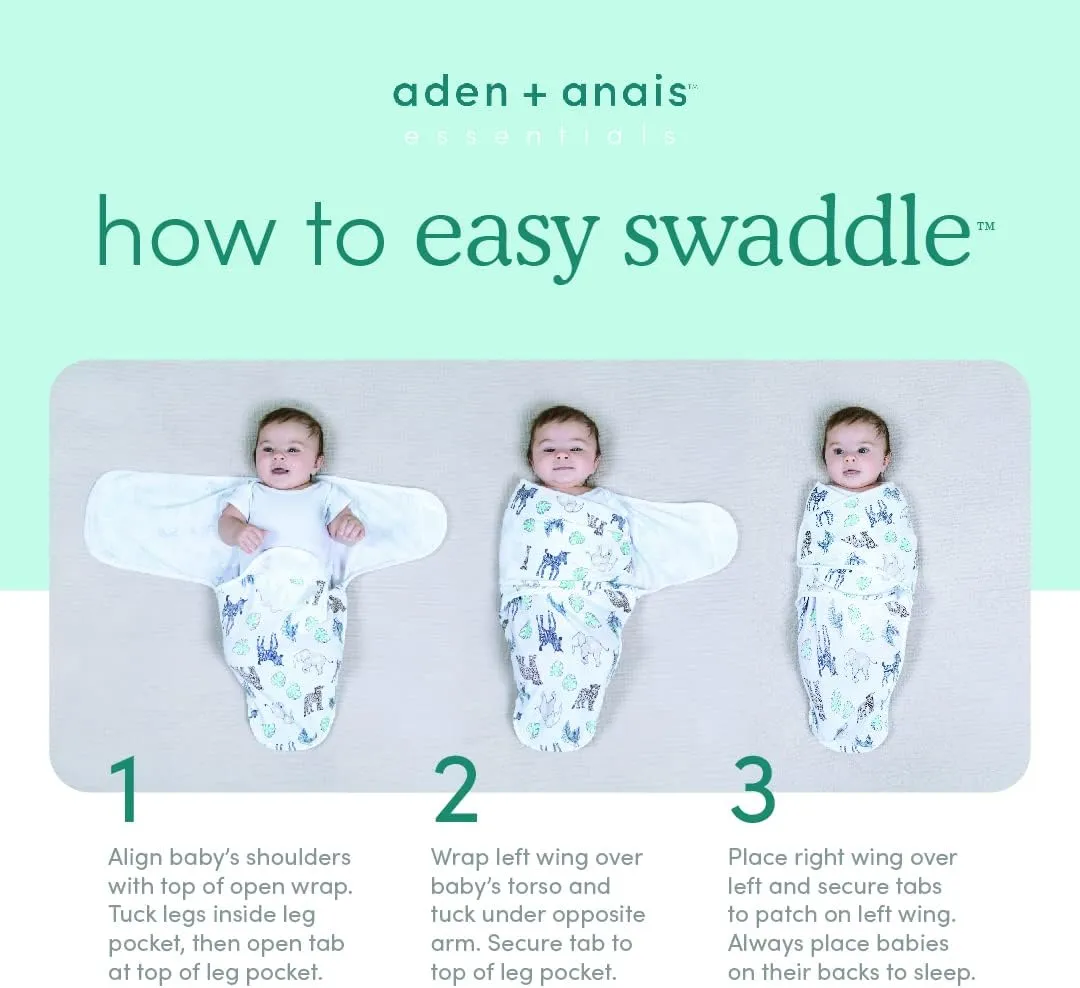 aden   anais Essentials Velboa Wrap 3 Pack, Zipper Bottom for Quick Diaper Change, Newborn Cozy Swaddle Blanket for Safer Sleep, Adjustable, Hip Healthy, TOG 1.5, Blue Scandinavian Sky, 0-3 Months