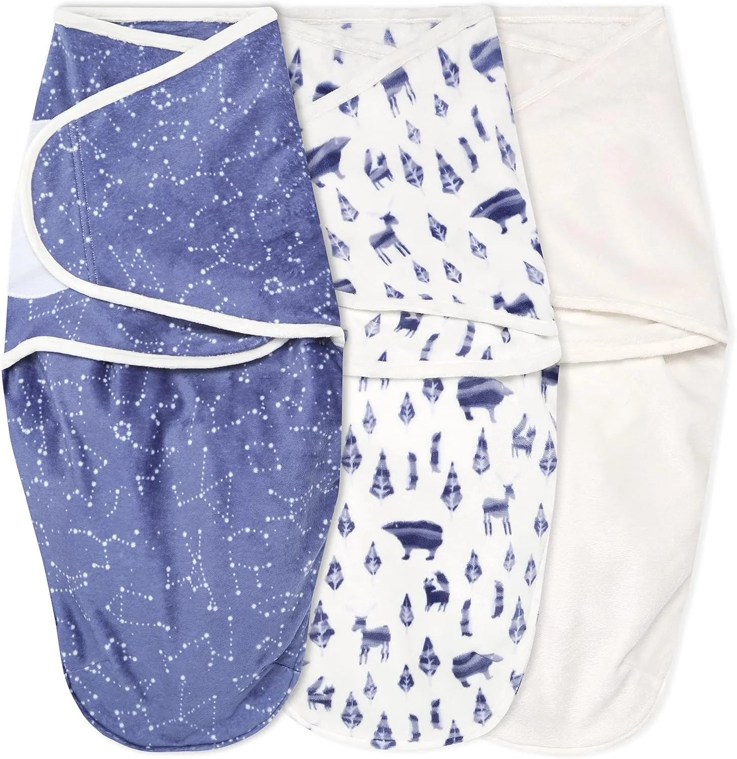 aden   anais Essentials Velboa Wrap 3 Pack, Zipper Bottom for Quick Diaper Change, Newborn Cozy Swaddle Blanket for Safer Sleep, Adjustable, Hip Healthy, TOG 1.5, Blue Scandinavian Sky, 0-3 Months