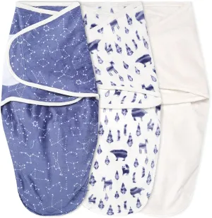 aden   anais Essentials Velboa Wrap 3 Pack, Zipper Bottom for Quick Diaper Change, Newborn Cozy Swaddle Blanket for Safer Sleep, Adjustable, Hip Healthy, TOG 1.5, Blue Scandinavian Sky, 0-3 Months