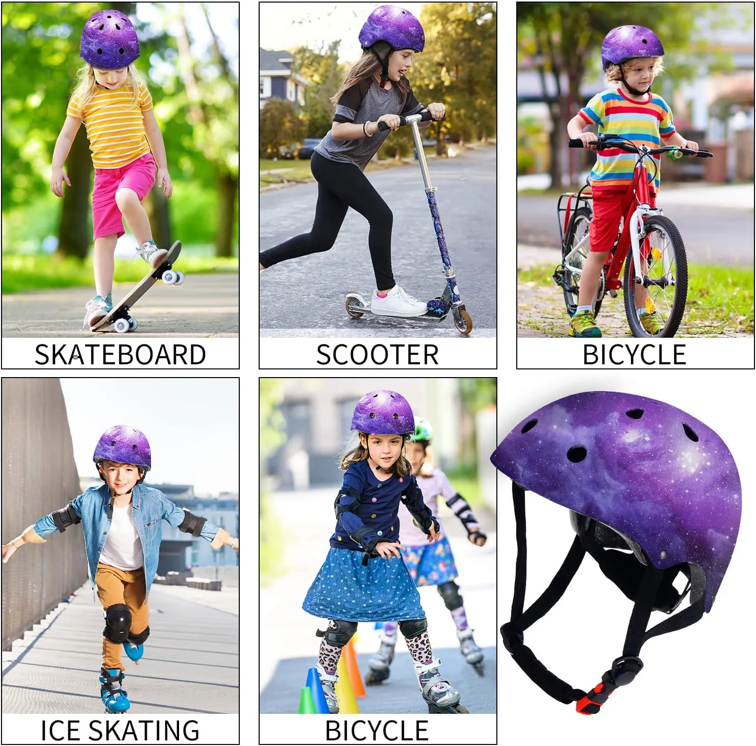 Adjustable Color Gradient Skateboard Helmet for 3-5-8-14 Ages【Toddler Kids Youth Adult】 Girls Boys Woman.Bike Helmet for Multi-Sports Cycling Bicycle Scooter Inline Roller Skate Rollerblading