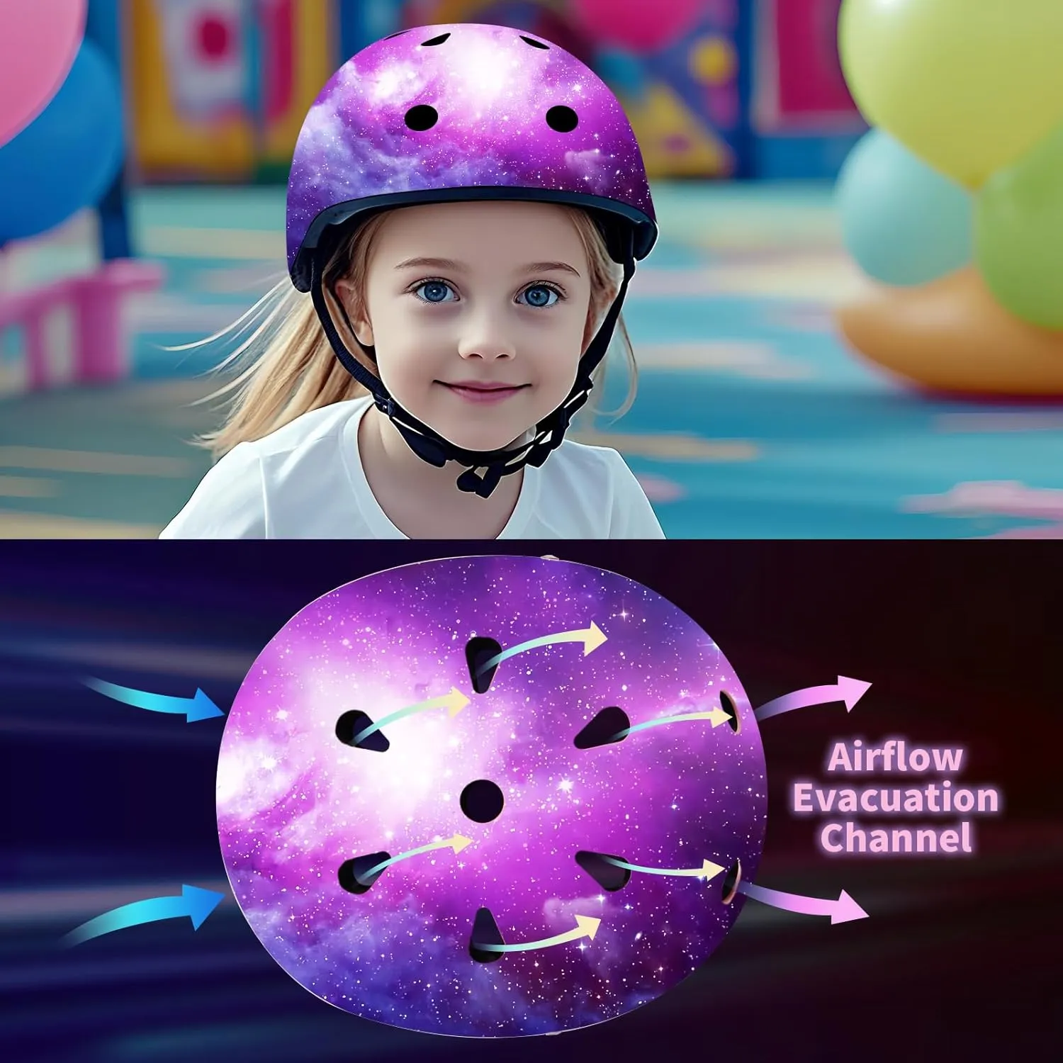 Adjustable Color Gradient Skateboard Helmet for 3-5-8-14 Ages【Toddler Kids Youth Adult】 Girls Boys Woman.Bike Helmet for Multi-Sports Cycling Bicycle Scooter Inline Roller Skate Rollerblading