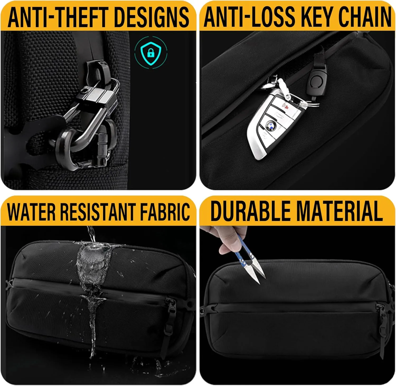 Adjustable Sling Bag for Men Women with Anti-theft Zipper,Multipurpose Crossbody Bags Chest Waist Belt,Water Resistant Fanny Pack Shoulder Hip Pack for Travel,Cycling,Work, Sport,Black