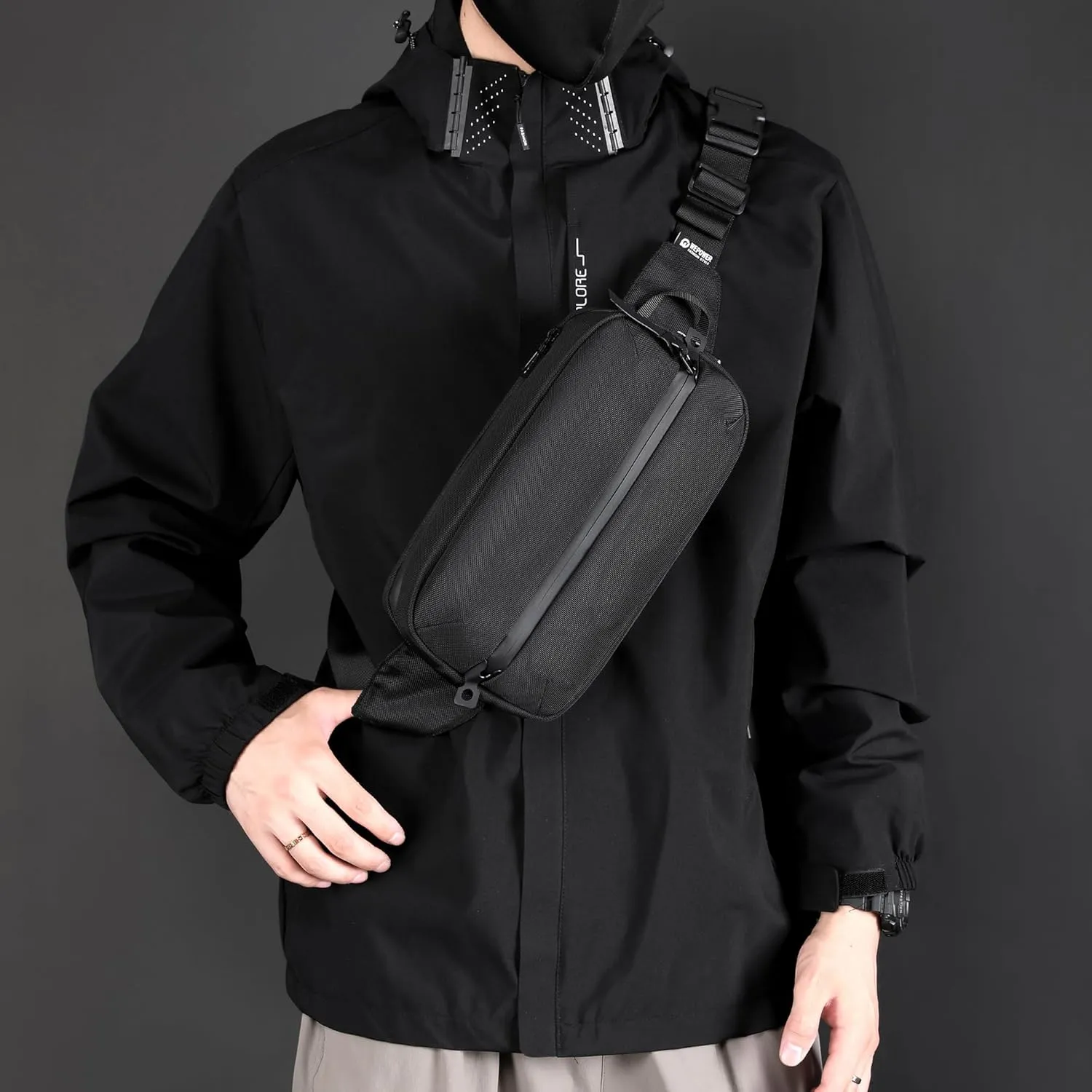 Adjustable Sling Bag for Men Women with Anti-theft Zipper,Multipurpose Crossbody Bags Chest Waist Belt,Water Resistant Fanny Pack Shoulder Hip Pack for Travel,Cycling,Work, Sport,Black