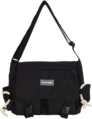 Aesthetic Messenger Bag with Stuffed Pendant and Pins Kawaii Crossbody Bag for Women nylon Messenger Bag Japanese Ita Bag Casual Shoulder Bag