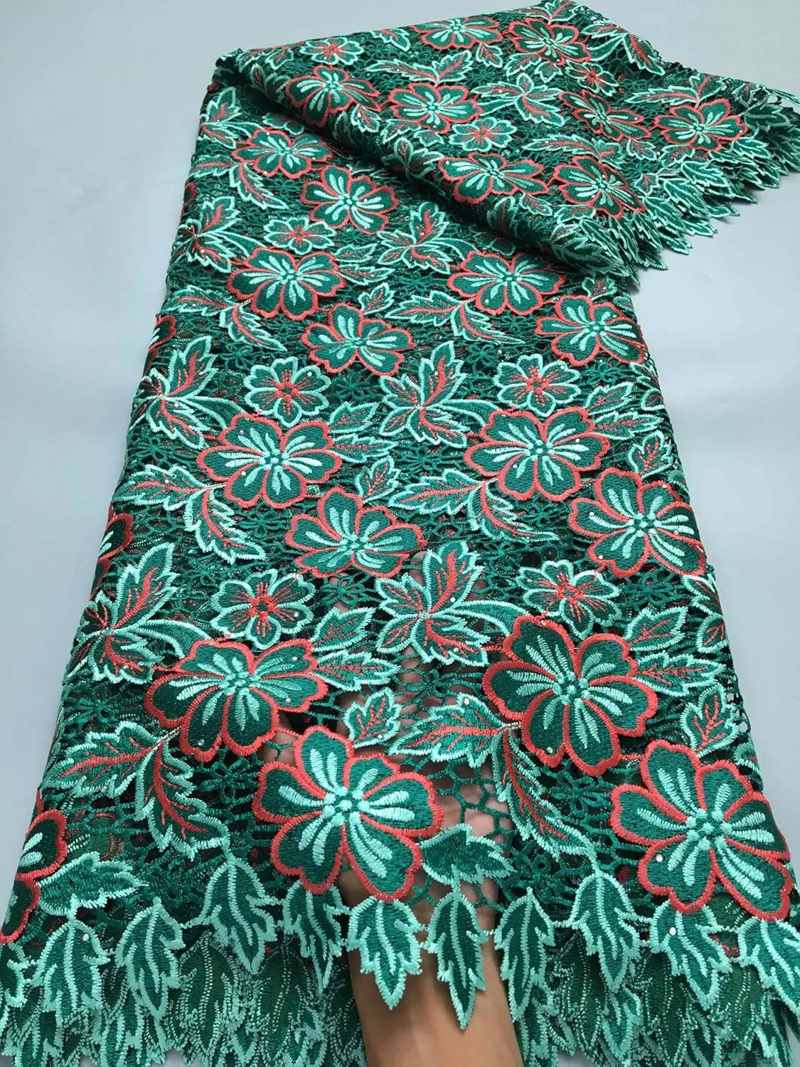 African Lace Fabric 5 Yards Embroidered Printed Fabric Mesh Lace Fabric Suitable for Wedding/Party/Everyday Sewing (39474)