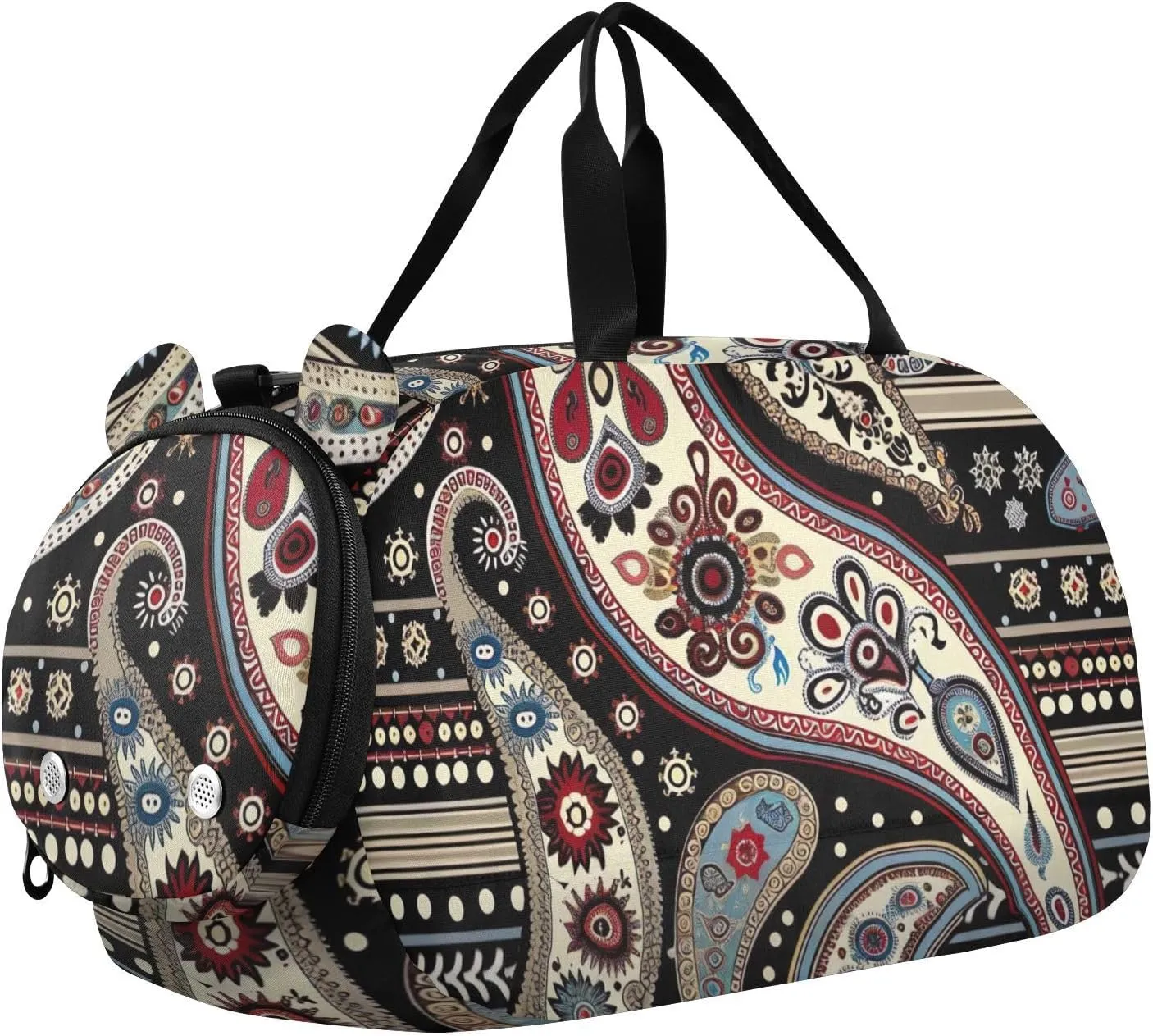 African Paisley Pattern Duffle Bag for Girl, Sports Duffle Gym Bags with Shoe Compartment, Personalized Overnight Bag Travel Weekender for Kids