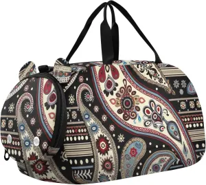 African Paisley Pattern Duffle Bag for Girl, Sports Duffle Gym Bags with Shoe Compartment, Personalized Overnight Bag Travel Weekender for Kids