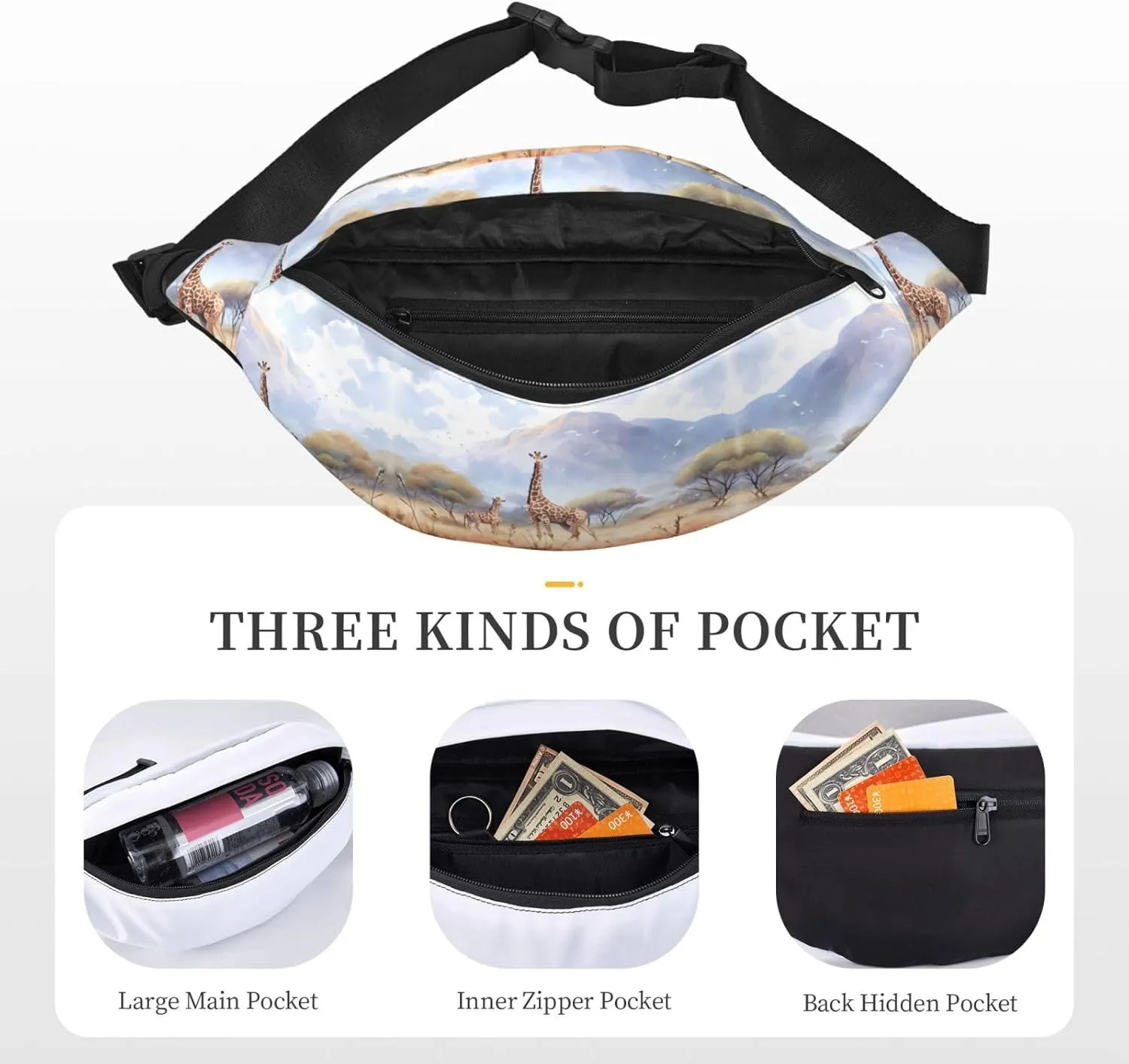 African Savanna Giraffe Fashion Crossbody Appearance High capacity outdoor with Adjustable Comfortable Work Leisure Versatile