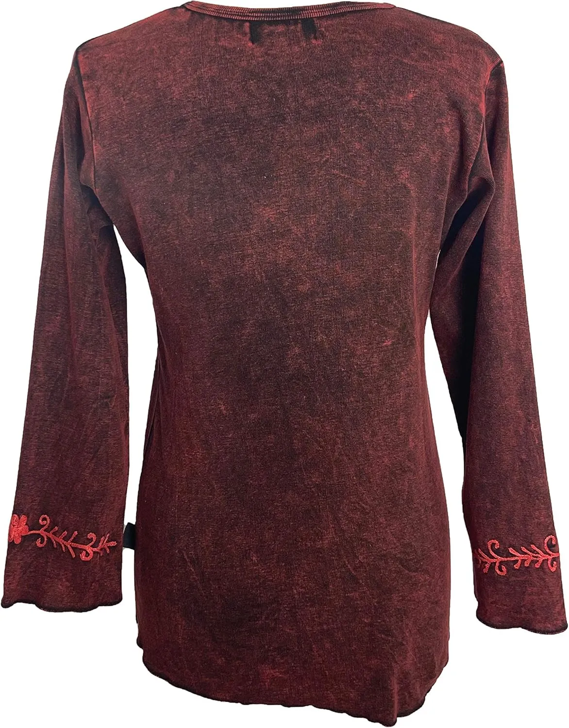 Agan Traders 2025 Spring Boho Knit Cotton Stonewashed Embroidered Tops - Tie-dye Long Sleeve Women's Blouses Sweatshirts