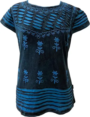 Agan Traders 2025 Summer Gypsy Cap Short Sleeve Bohemian Tops for Women - Light Weight Knit Razor Cut Embroidered Blouse