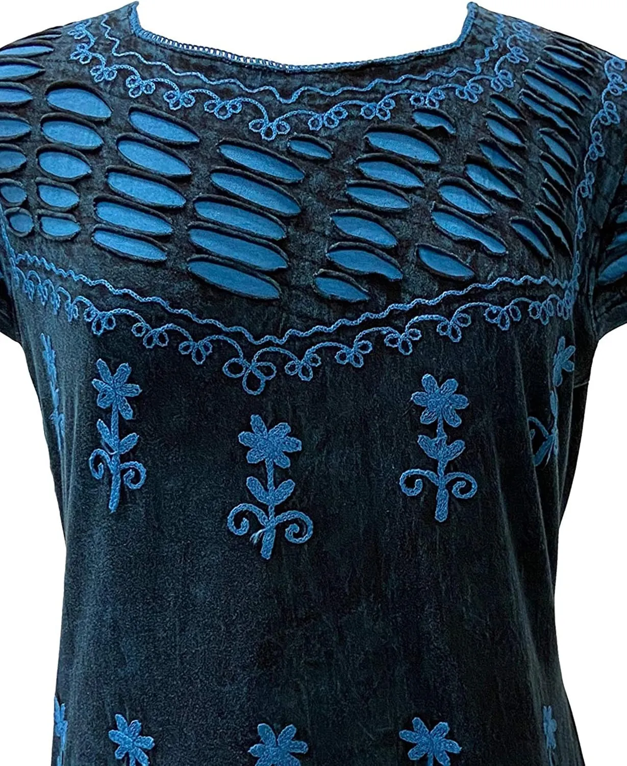 Agan Traders 2025 Summer Gypsy Cap Short Sleeve Bohemian Tops for Women - Light Weight Knit Razor Cut Embroidered Blouse