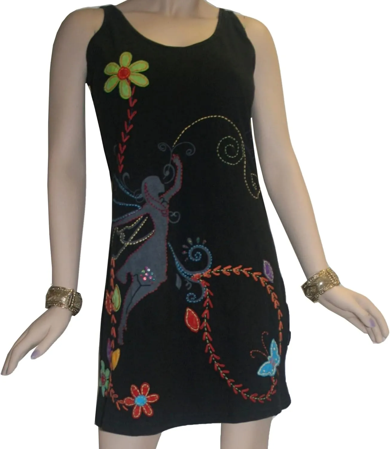 Agan Traders Women's 2025 Spring Gypsy Tribal Boho Knit Cotton Rib Bohemian Mini Dress