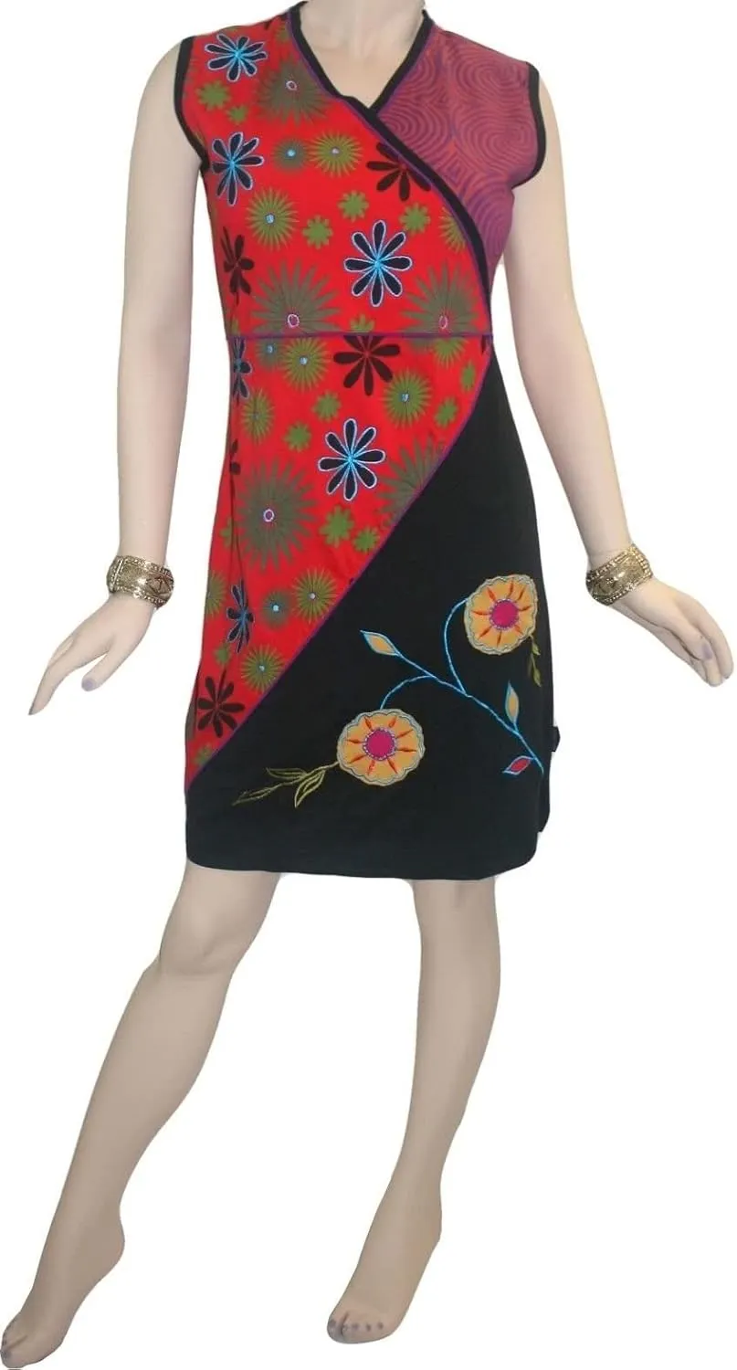 Agan Traders Women's 2025 Spring Gypsy Tribal Boho Knit Cotton Rib Bohemian Mini Dress