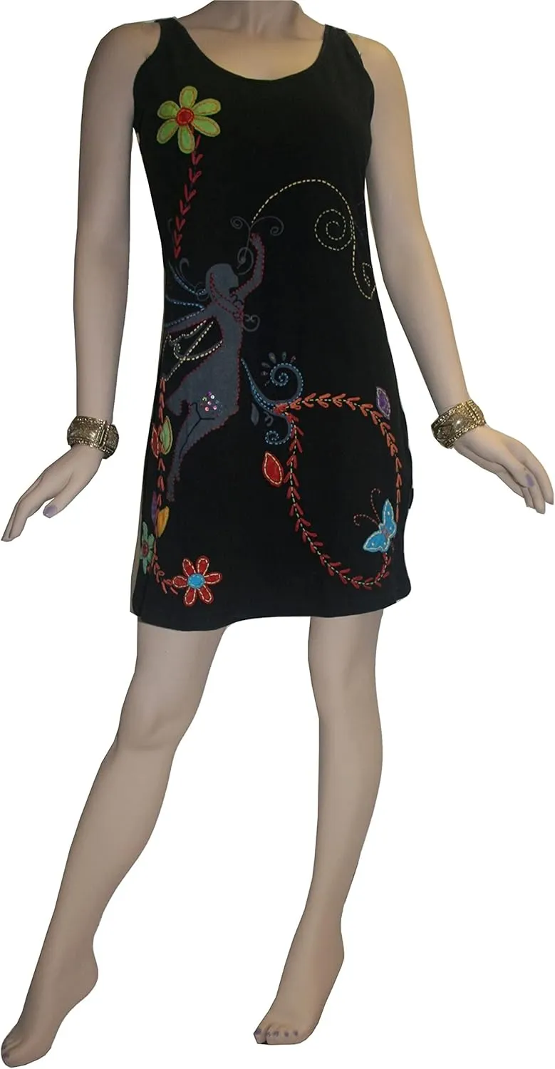 Agan Traders Women's 2025 Spring Gypsy Tribal Boho Knit Cotton Rib Bohemian Mini Dress