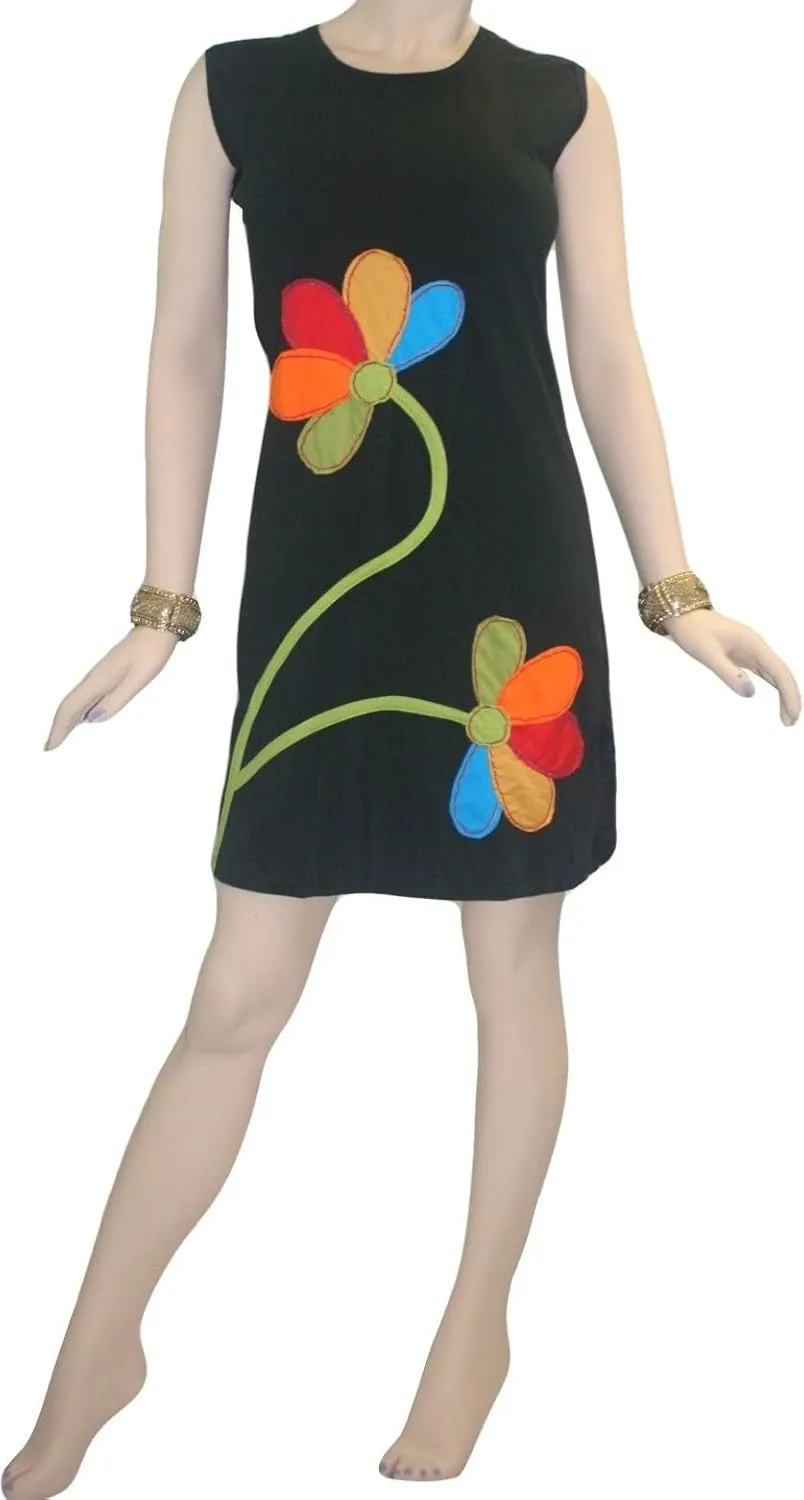 Agan Traders Women's 2025 Spring Gypsy Tribal Boho Knit Cotton Rib Bohemian Mini Dress