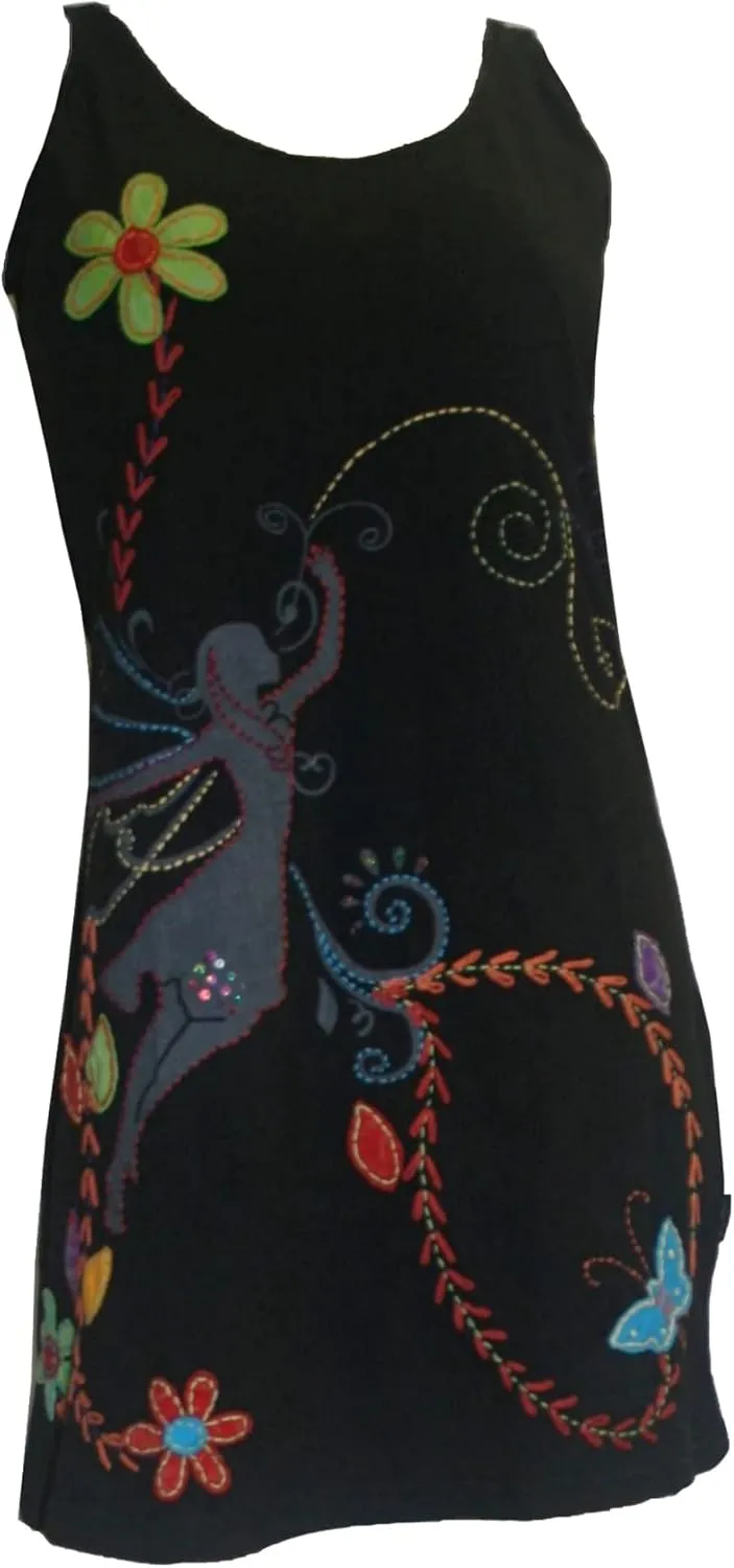 Agan Traders Women's 2025 Spring Gypsy Tribal Boho Knit Cotton Rib Bohemian Mini Dress