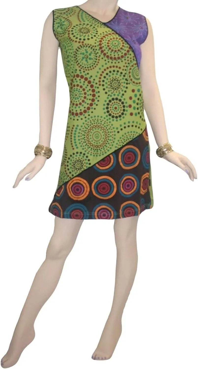 Agan Traders Women's 2025 Spring Gypsy Tribal Boho Knit Cotton Rib Bohemian Mini Dress