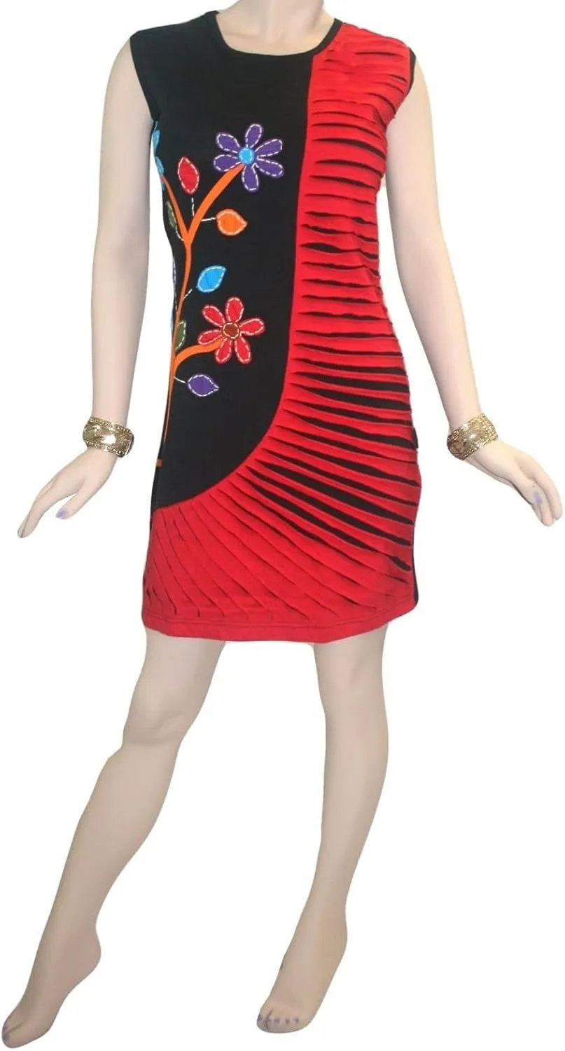Agan Traders Women's 2025 Spring Gypsy Tribal Boho Knit Cotton Rib Bohemian Mini Dress