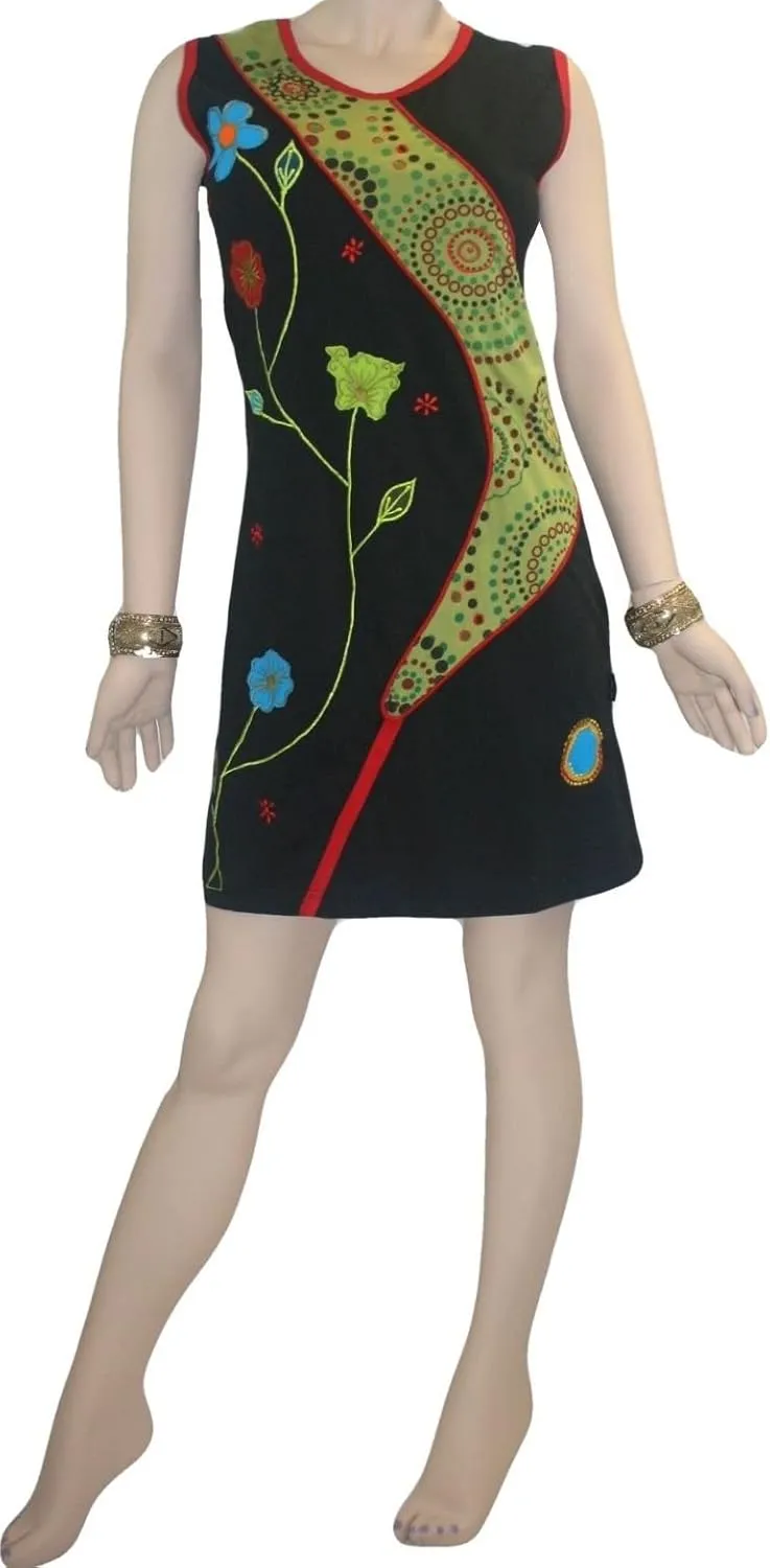 Agan Traders Women's 2025 Spring Gypsy Tribal Boho Knit Cotton Rib Bohemian Mini Dress
