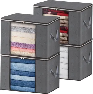 AIOR 4 Pack Clothes Storage Bags, Foldable Fabric Blanket Storage Bag, Storage Containers for Organizing, Clothing, Comforter, Sweater, Bedding, Bedroom, Pillows and Organization and Storage (Gray)