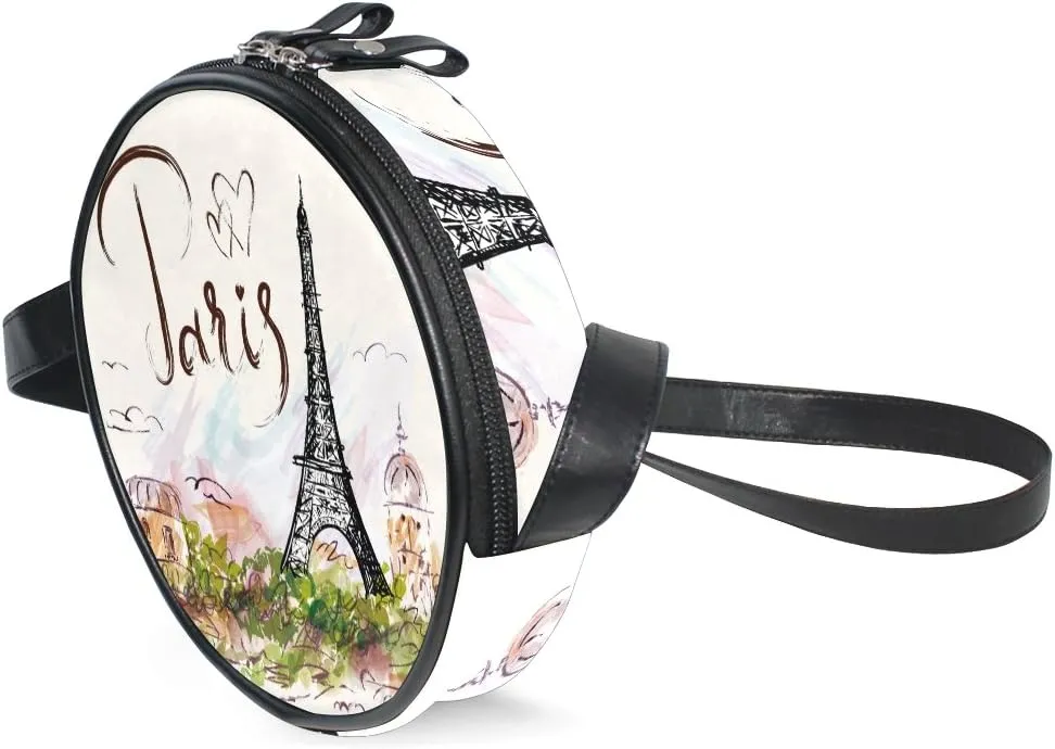 ALAZA Art Paris Eiffel Tower Painting Round Crossbody Bag Canvas Messenger Purse