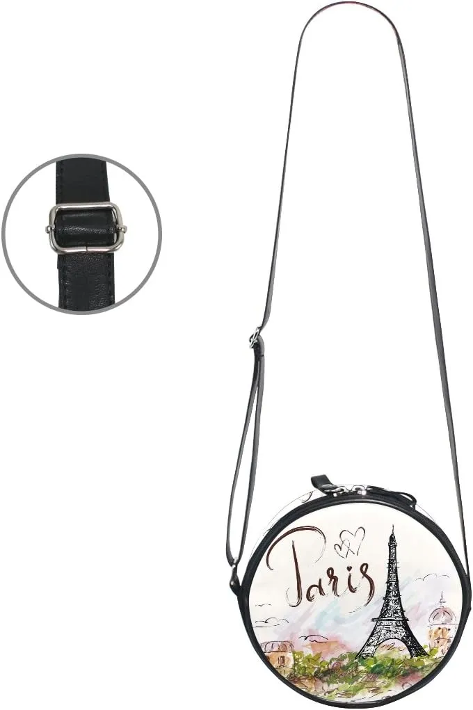 ALAZA Art Paris Eiffel Tower Painting Round Crossbody Bag Canvas Messenger Purse