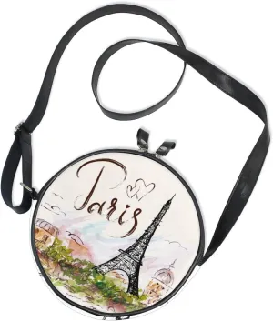 ALAZA Art Paris Eiffel Tower Painting Round Crossbody Bag Canvas Messenger Purse