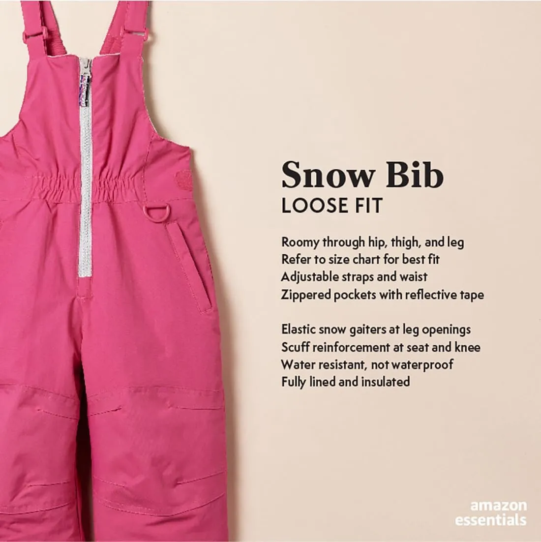Amazon Essentials Girls and Toddlers' Water-Resistant Ski & Snow Bib Overall