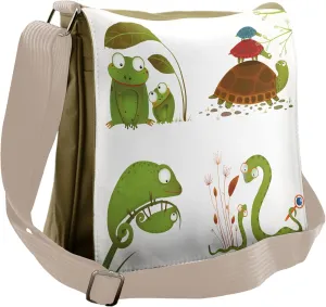Ambesonne Animal Messenger Bag, Snake Frog Chameleon Reptile, Unisex Cross-body, Green Brown and Red