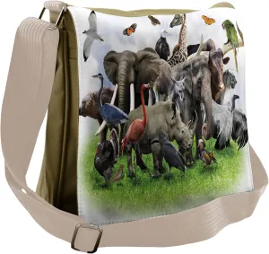 Ambesonne Animals Messenger Bag, Wild Creatures Collage Art, Unisex Cross-body
