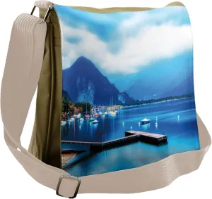 Ambesonne Blue Messenger Bag, Italian Harbor Village, Unisex Cross-body