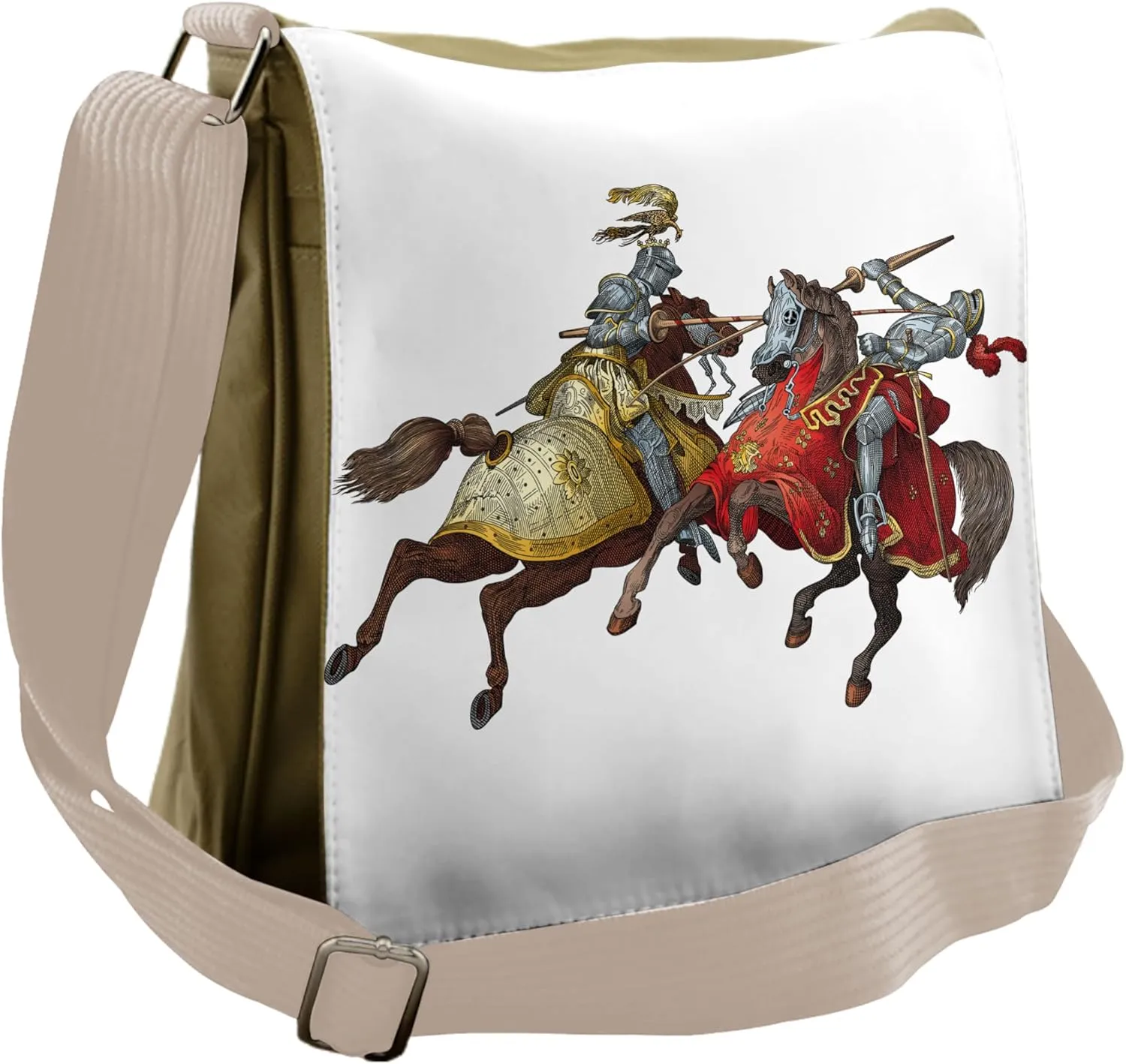 Ambesonne Colorful Messenger Bag, Middle Age Knights, Unisex Cross-body