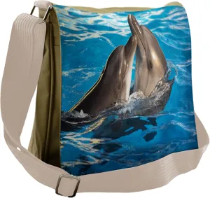 Ambesonne Dolphin Messenger Bag, Aqua Show Photography, Unisex Cross-body
