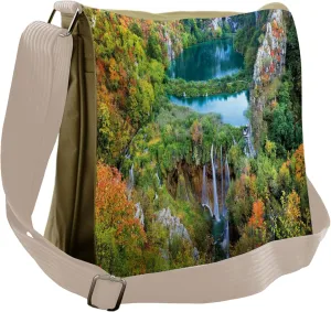 Ambesonne Fall Messenger Bag, Scenic Fall Valley Lakes, Unisex Cross-body