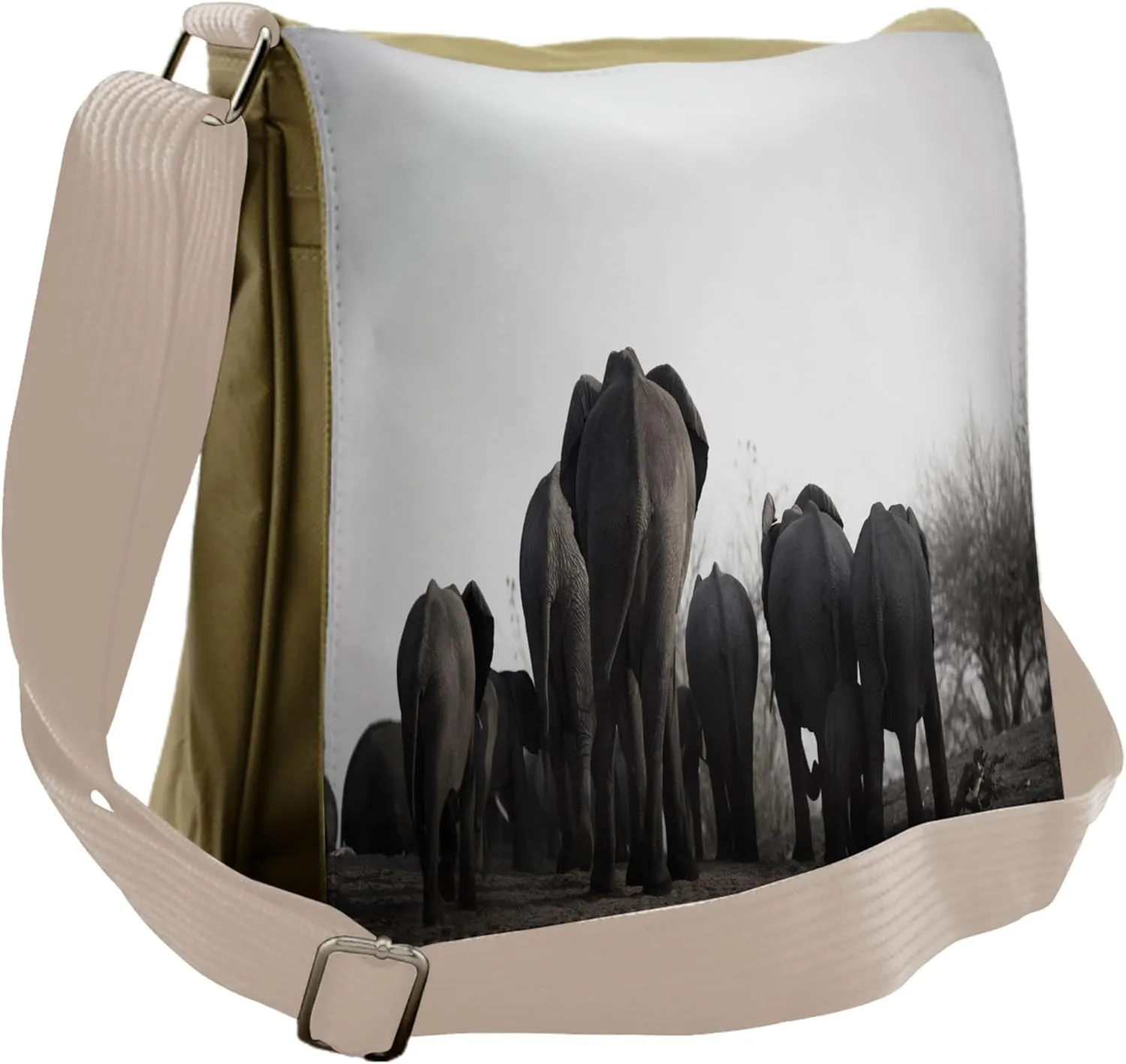 Ambesonne Grey Messenger Bag, Tropic Wildlife Savannah Back, Unisex Cross-body