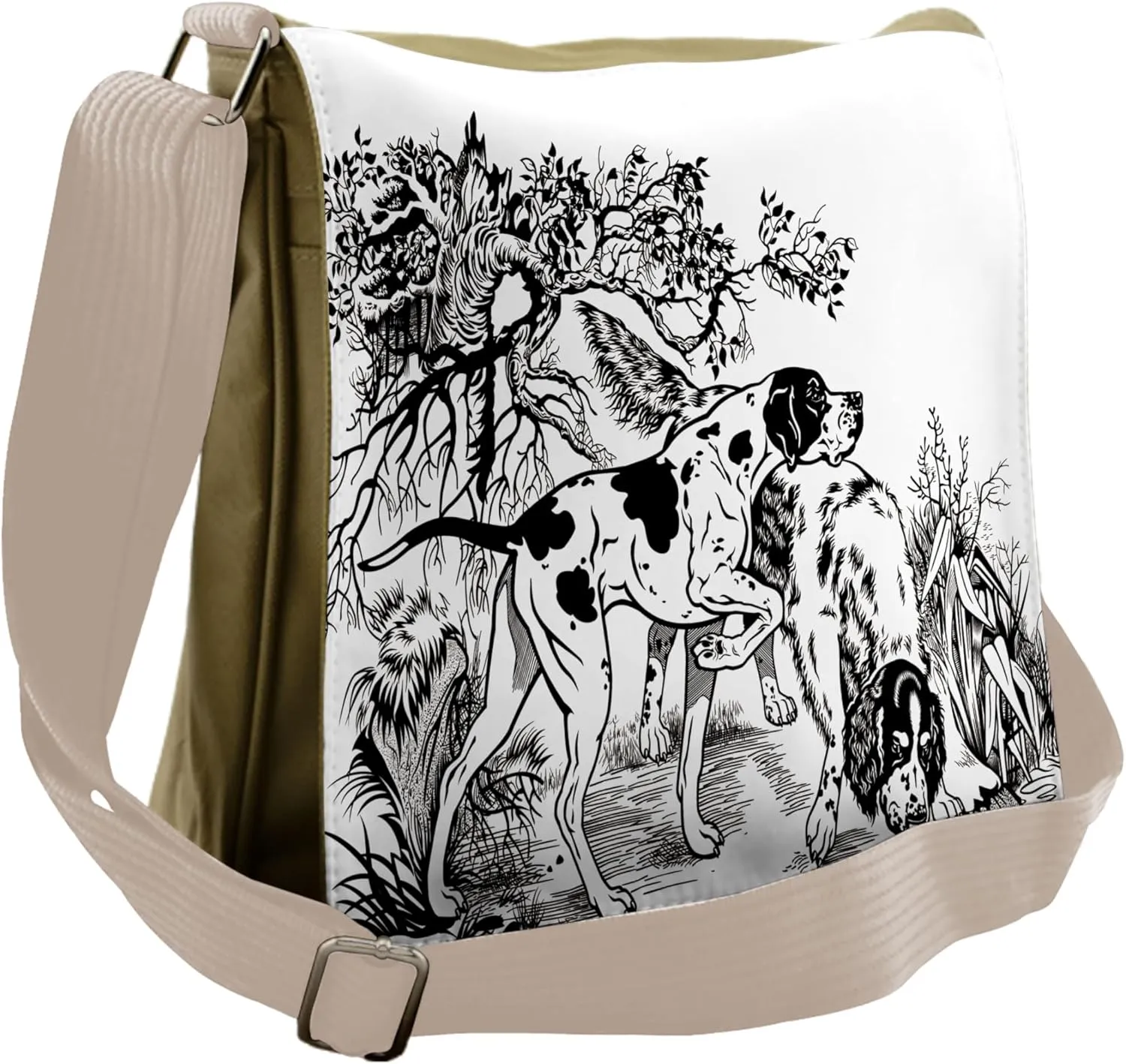 Ambesonne Hunting Messenger Bag, Dogs in Forest, Unisex Cross-body